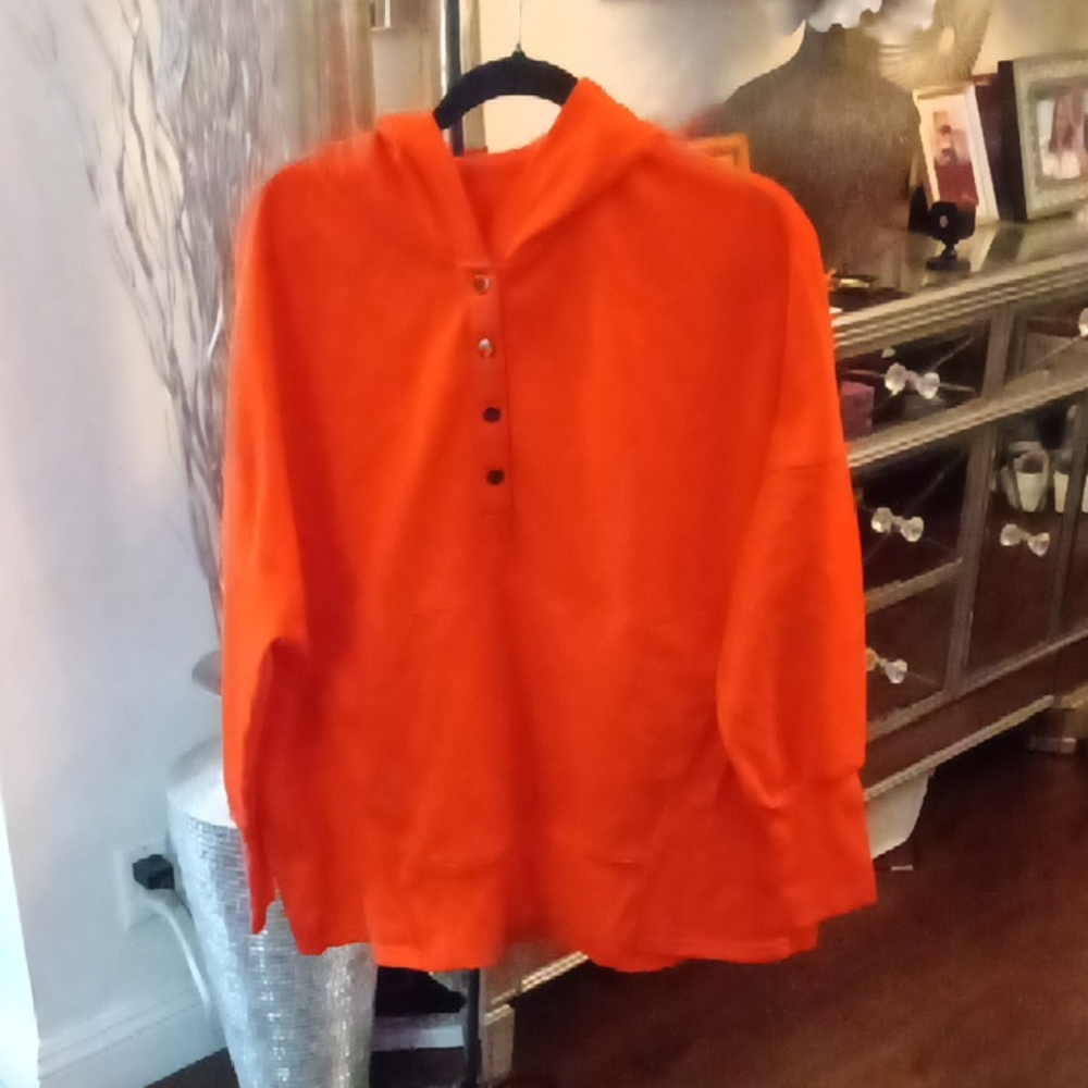C:Orange Button-Up Women's Hoodie